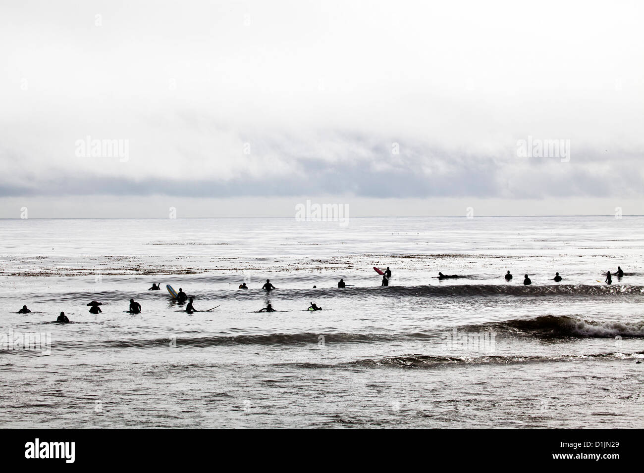 Surfers, waiting for a wave, Malibu, Los Angeles County, California, United States of America Stock Photo