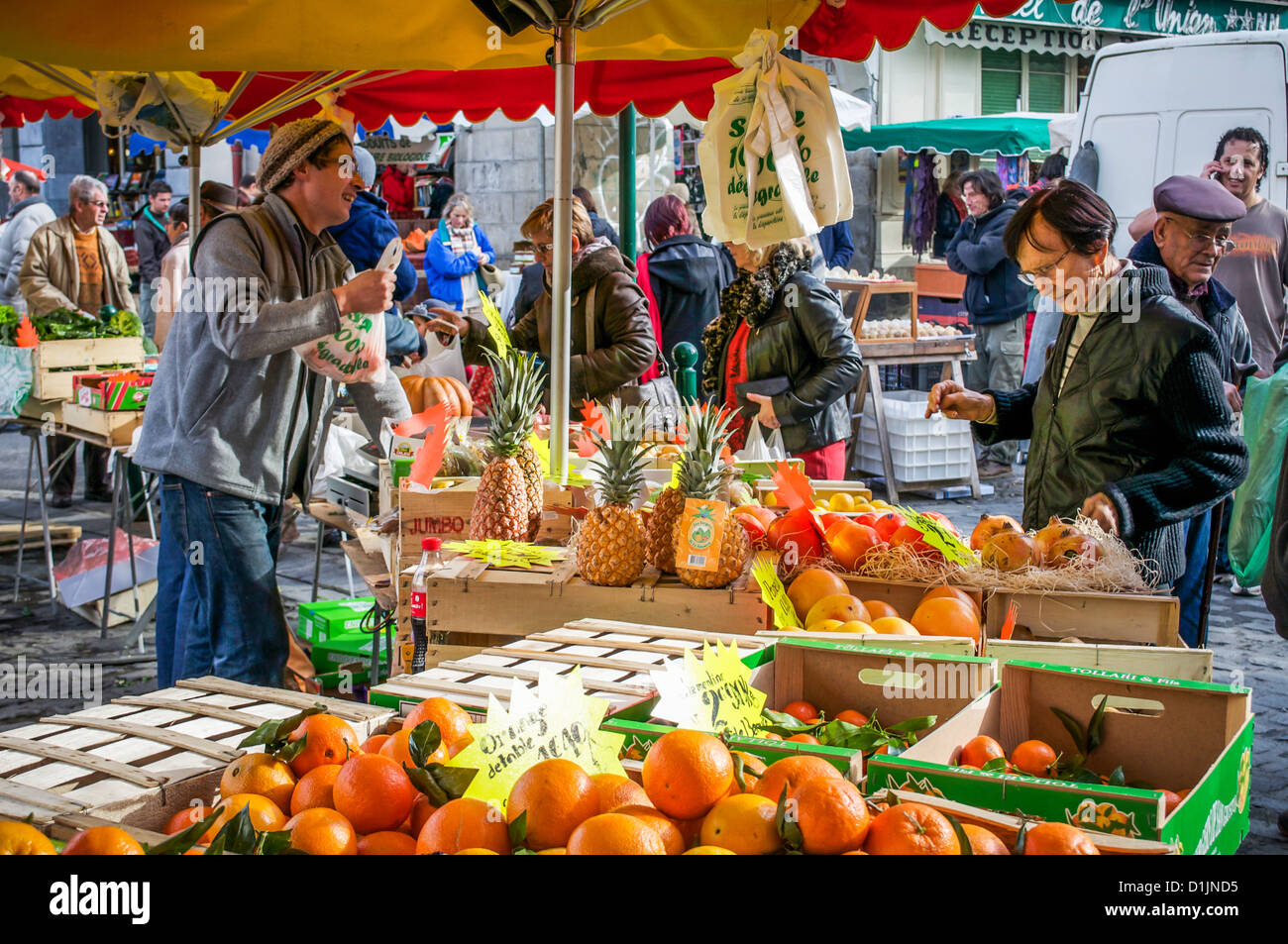 Shoppers at the Saturday weekly market in St. Girons, Midi-Pyrenees, France. Stock Photo