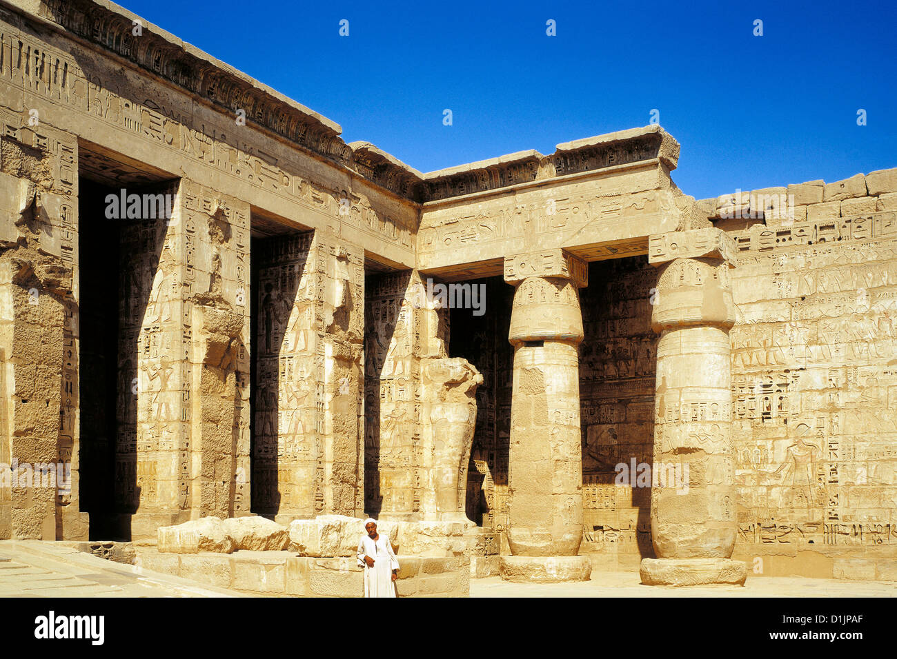 Egypt First court Habu Mortuary temple of Ramses III Thebes West Stock Photo Alamy