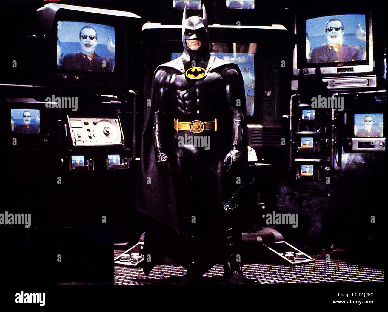 Batman  Batman  Michael Keaton Als der Fledermausmann (Michael Keaton, m) erfaehrt, dass der Joker (Jack Nicholson) einen Stock Photo