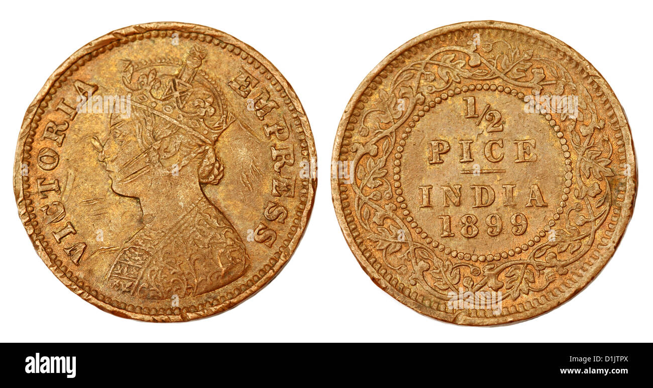 Old Indian Half Pice coin of colonial regime 1899 Stock Photo