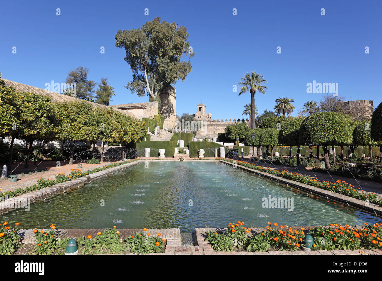 Gardens in the Alcazar of Christian Monarchs in Cordoba, Andalusia Spain Stock Photo