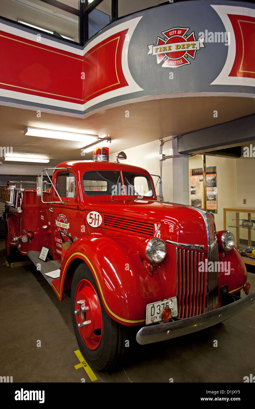 Old firefighter truck pumper. Last Resort Department Museum. Seattle. USA Stock Photo