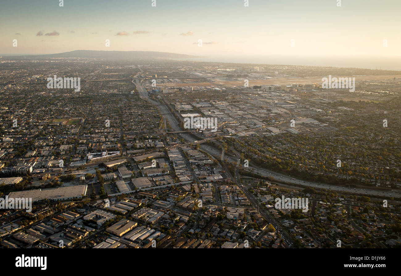 Aerial showing route 405 freeway October 12, 2012 in Los Angeles, CA. Stock Photo