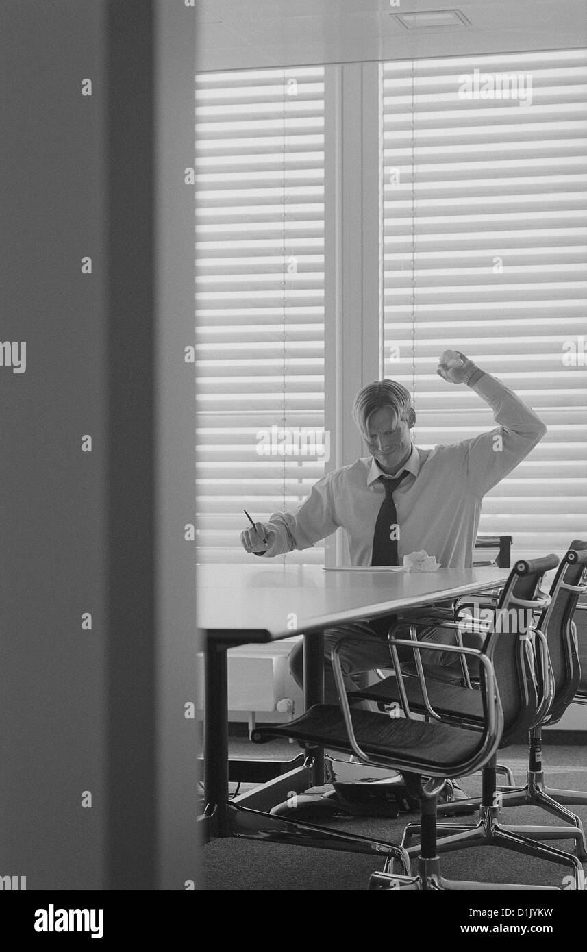 black and white business manager frustration stress businessman stressed License free except ads and billboards Stock Photo