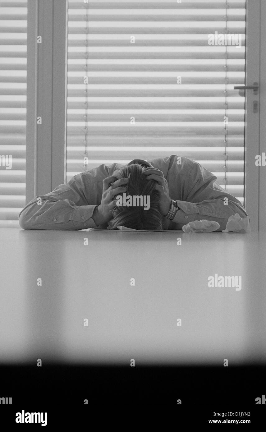 black and white business manager frustration stress businessman stressed License free except ads and billboards Stock Photo