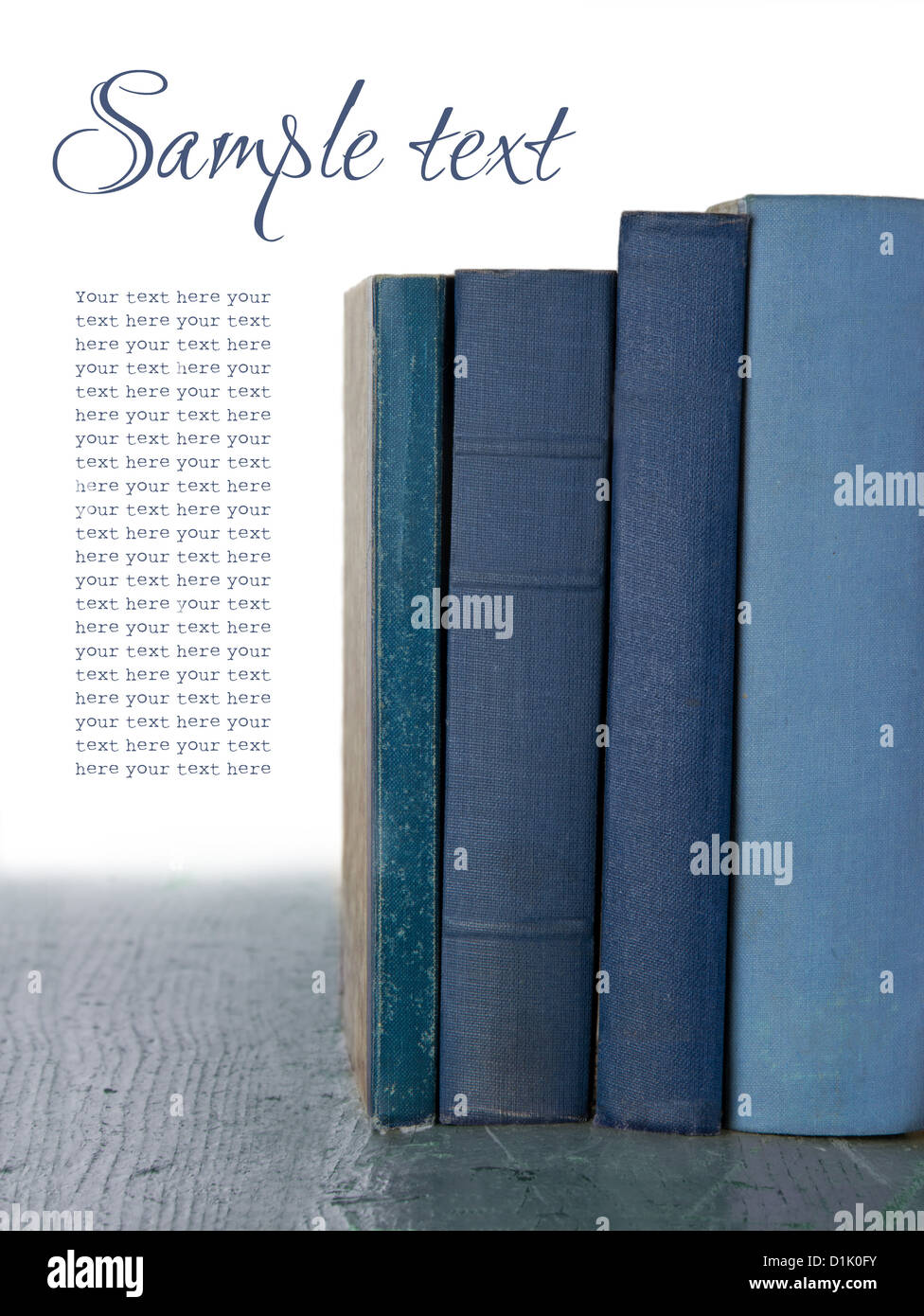 Blue old books on wooden rustic background isolated on white Stock ...