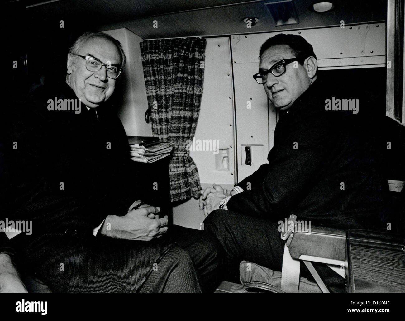 US Secretary of State Henry Kissinger with Soviet Ambassador Anatoly Dobrynin during a meeting on a helicopter January 25, 1974. Stock Photo