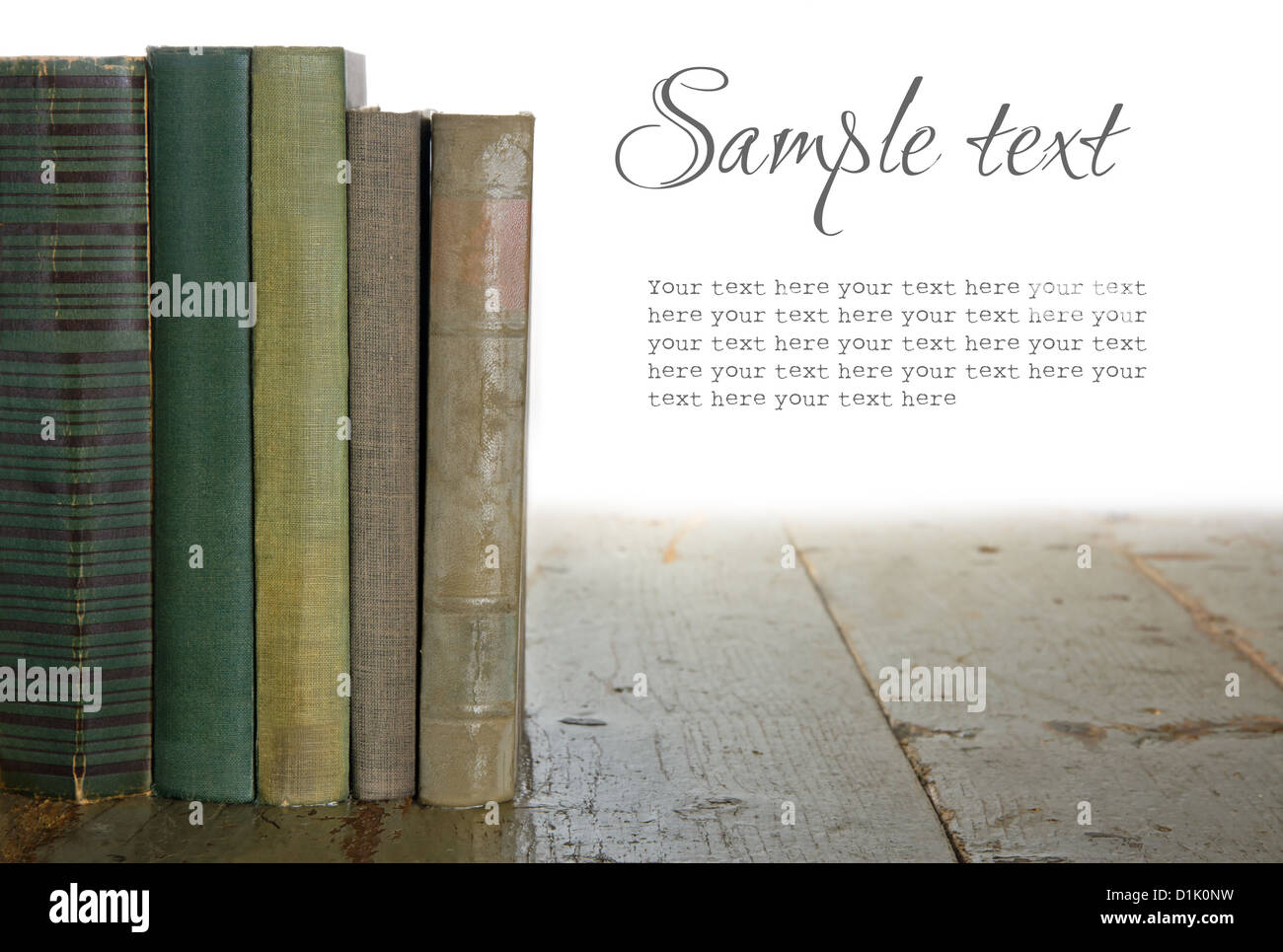 Green old books on wooden rustic background isolated on white Stock ...