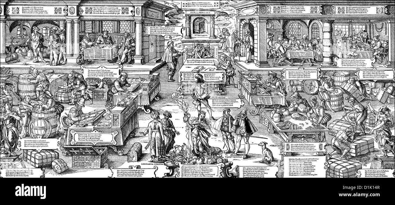 trade and the estate of the merchants in Germany, 16th century, Stock Photo