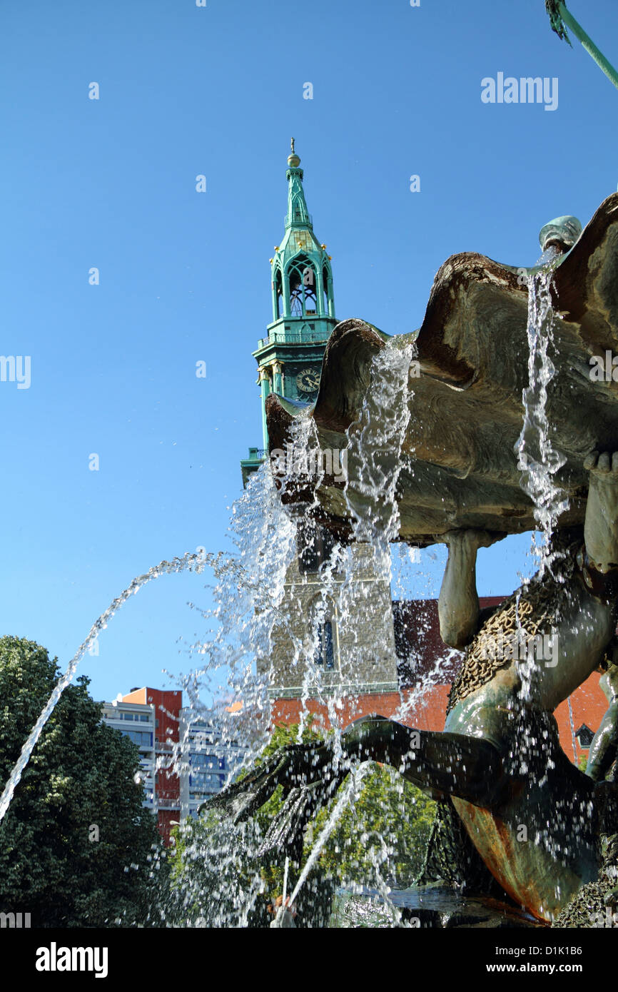 The Neptune Fountain on Alexanderplatz in Berlin, Germany Stock Photo