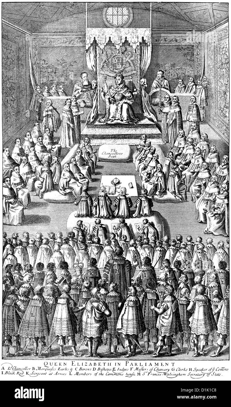 English Parliament under Elizabeth I, 1533 - 1603, Queen of England 1558-1603, from the Tudor dynasty, 16th century Stock Photo