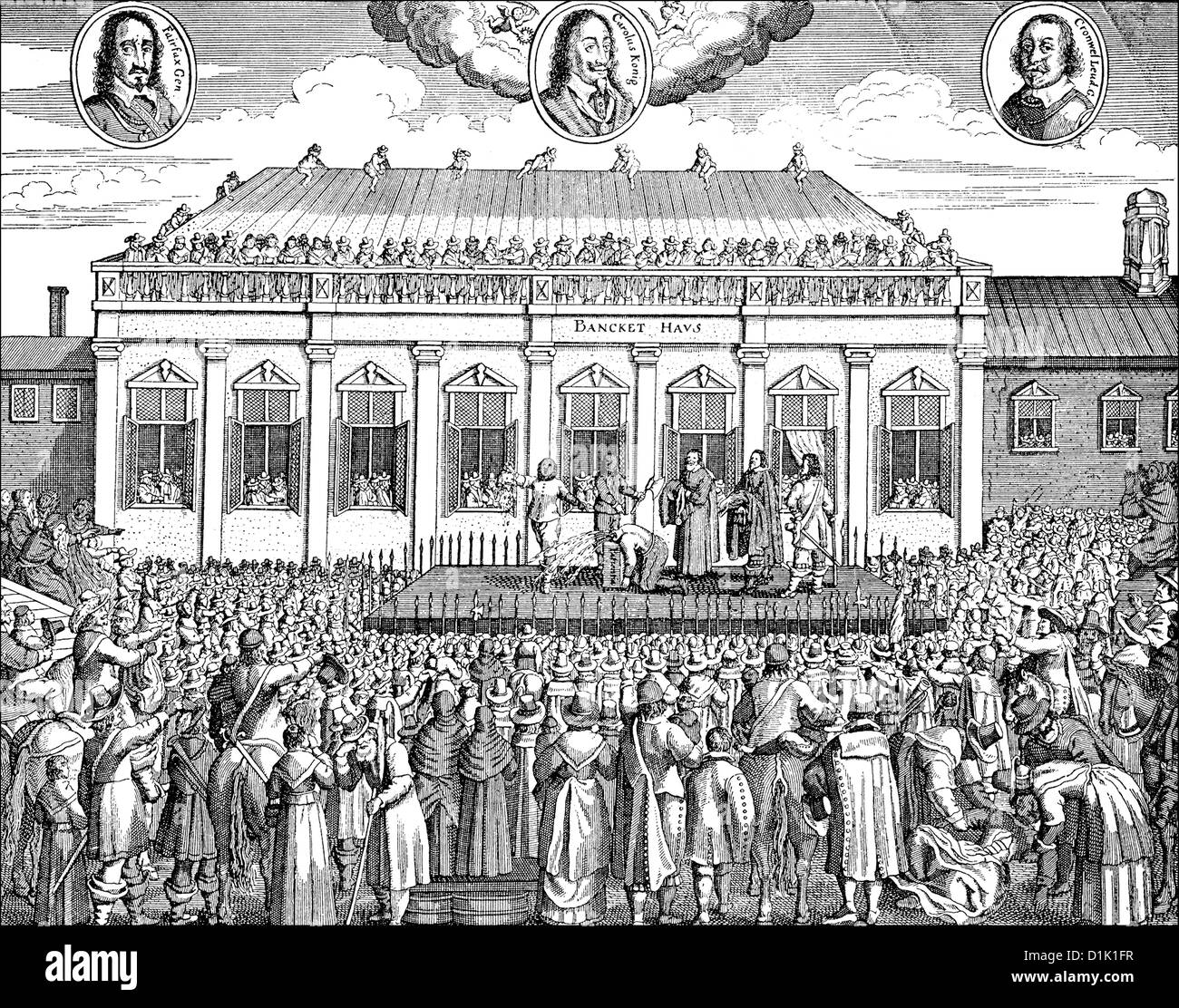 execution of Charles I, 1600 - 1649, in front of the Whitehall Palace ...