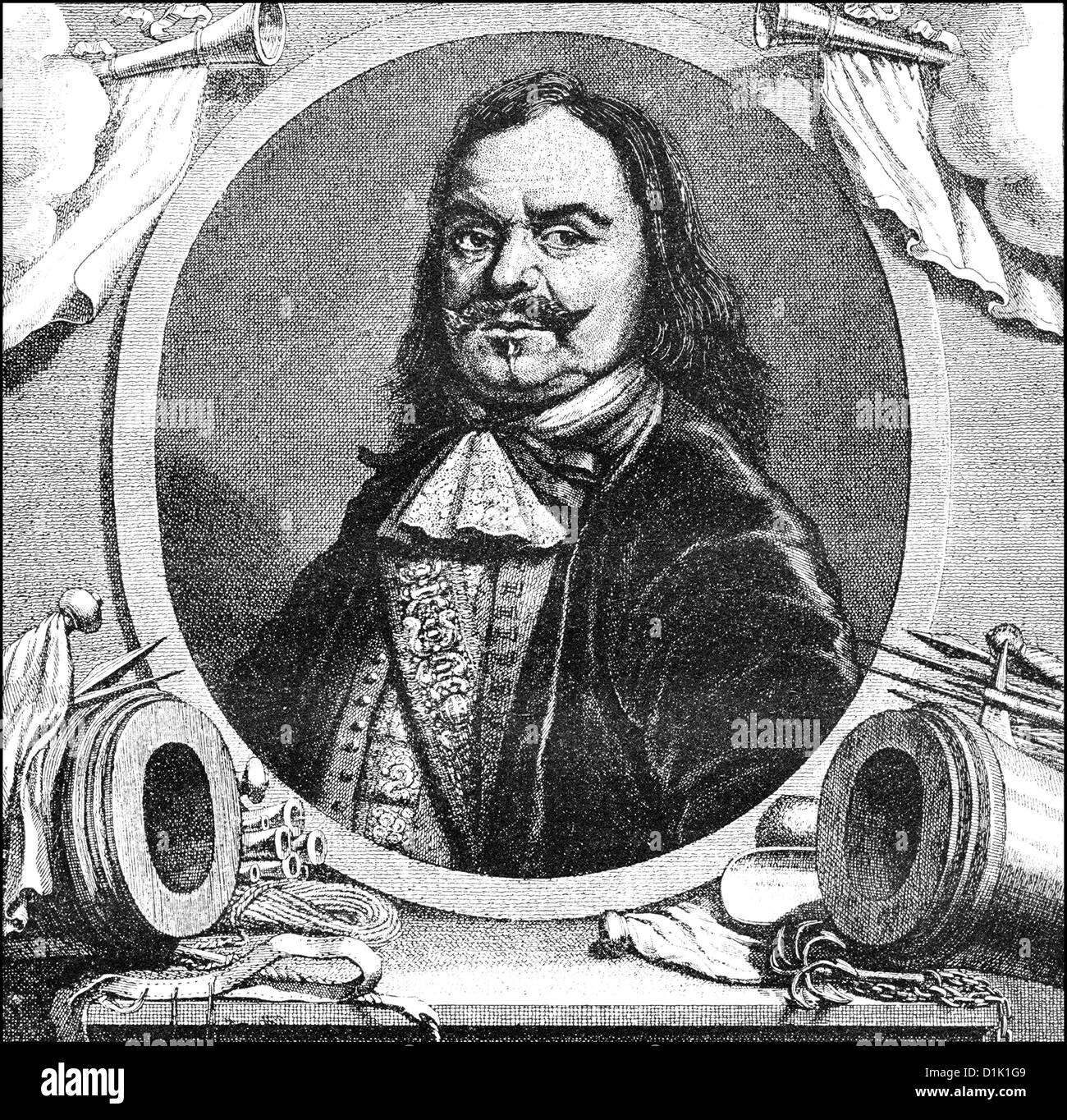 Historic drawing, portrait of Michiel Adrianszoon de Ruyter, 1607 - 1676, a Dutch admiral, Stock Photo
