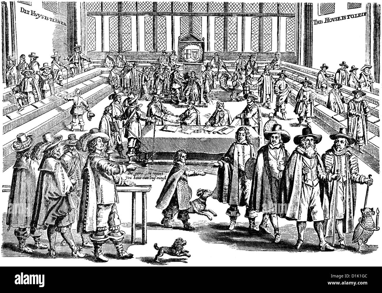 Dutch caricature on the dissolution of the English parliament by Oliver Cromwell on 20th April 1653 Stock Photo