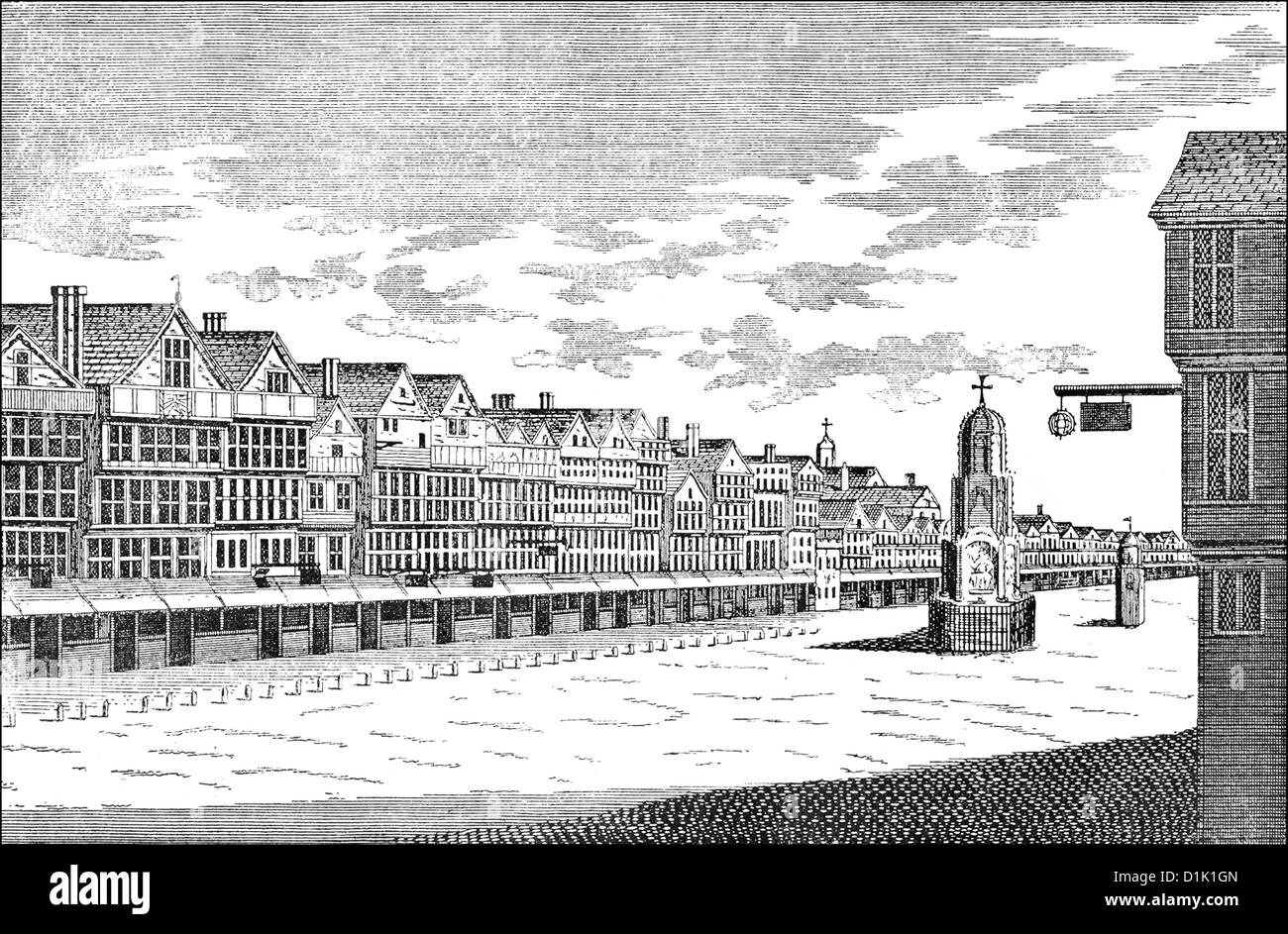 Historic drawing, Cheapside Street in London, England, around 1600