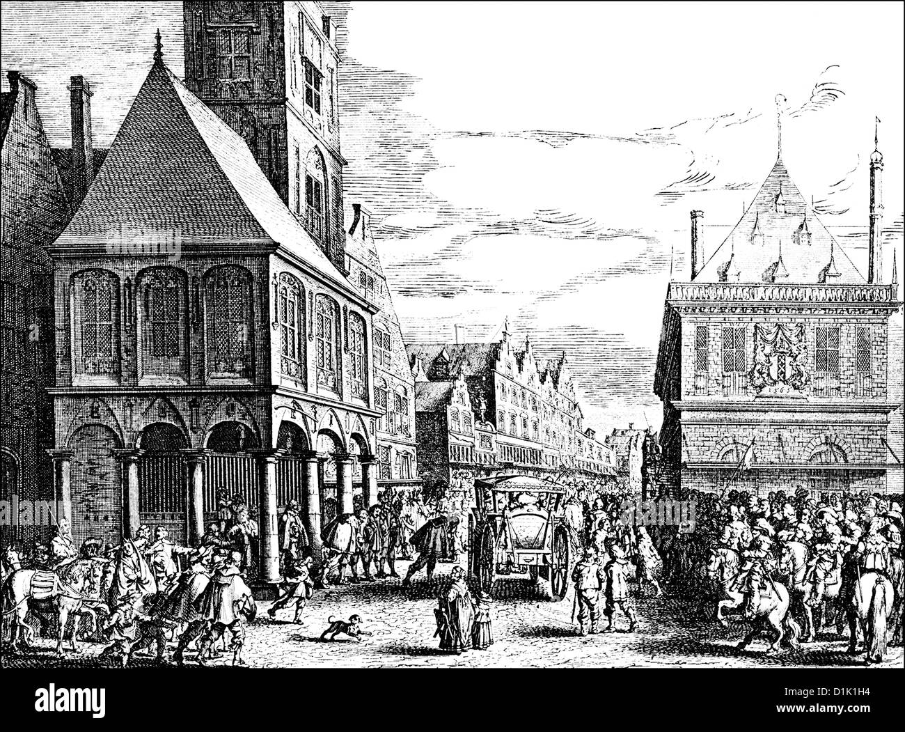 street scene in Antwerp, Belgium, Europe, in the 17th century Stock