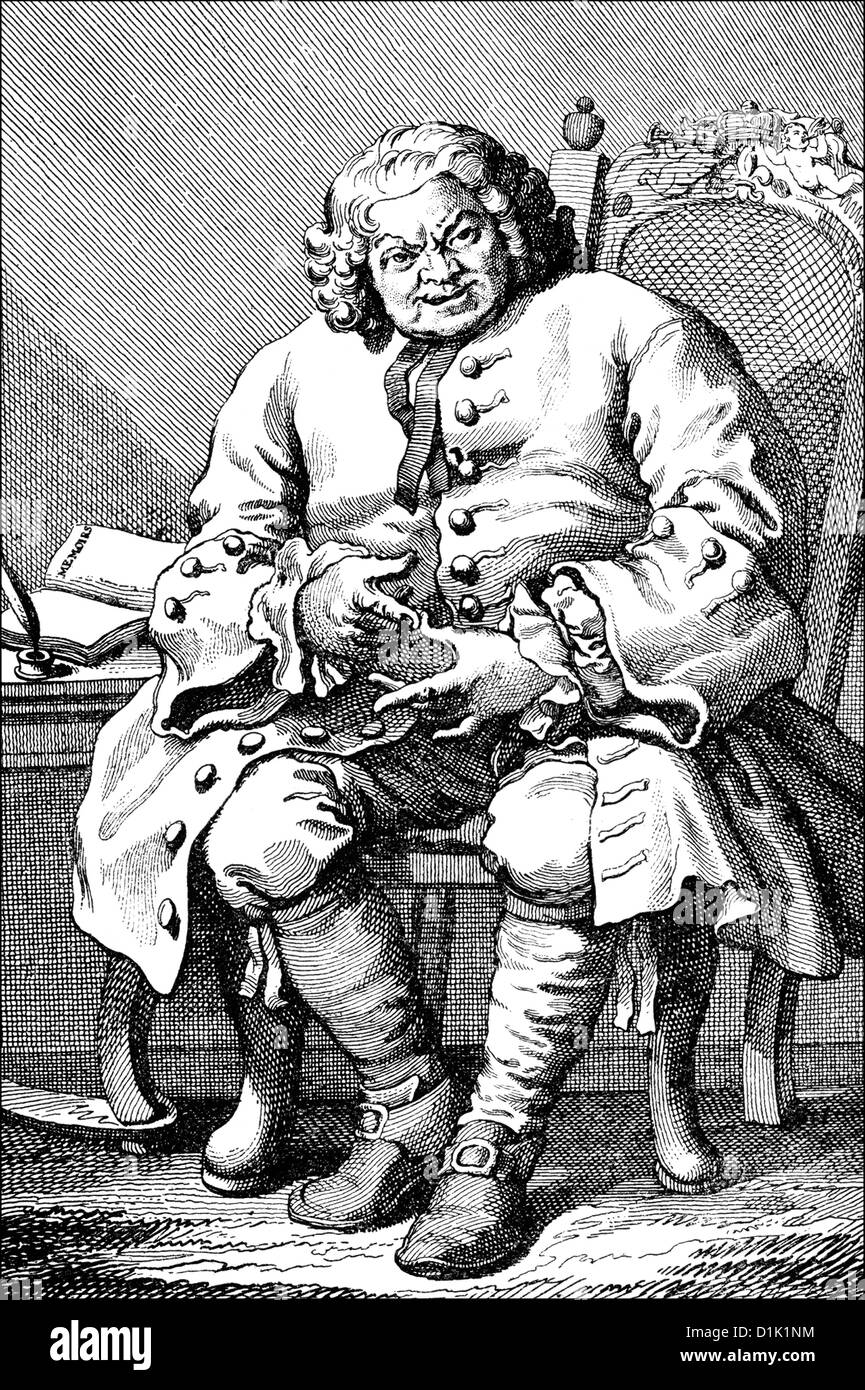 Portrait of Simon Fraser, 11th Lord Lovat, 1667 - 1747, a Scottish clan leader of the 18th century, drawing by William Hogarth, Stock Photo