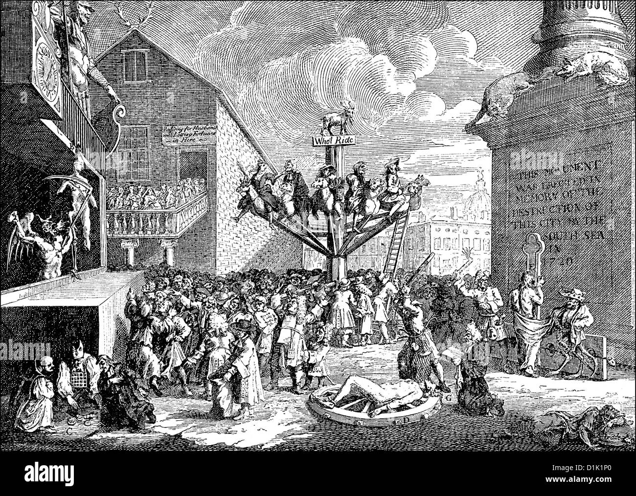 The South Sea Scheme, a caricature by William Hogarth, 1697 - 1764, a sociocritical English painter and graphic artist, image on Stock Photo
