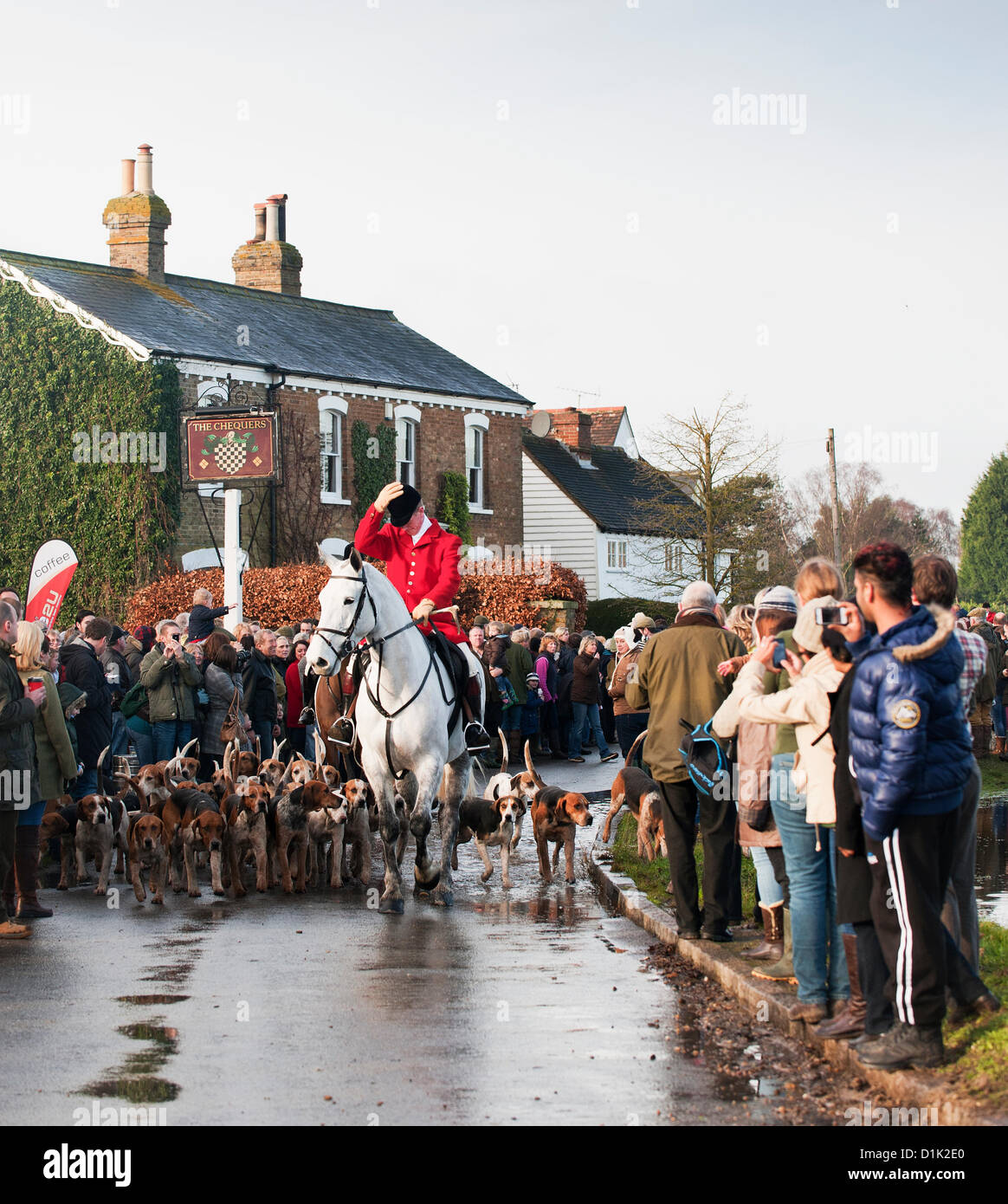 Fox Hunting the Essex Hunt gather in Matching Green Village for their traditional Boxing Day