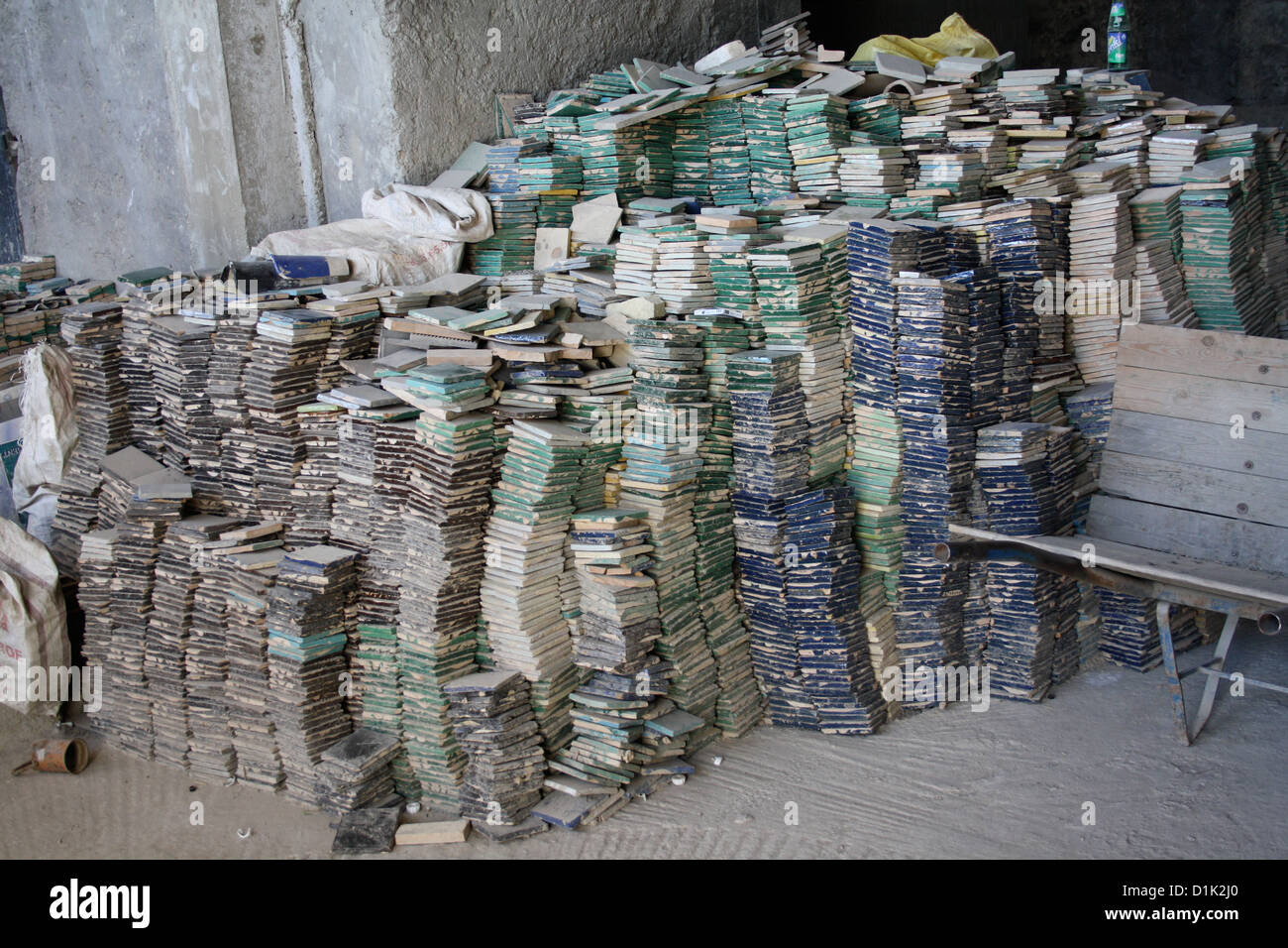 Piles of tiles in a warehouse, Fez, Morocco Stock Photo