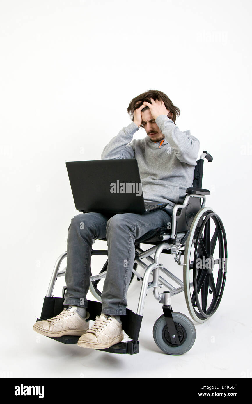 Disabled with computer Stock Photo Alamy