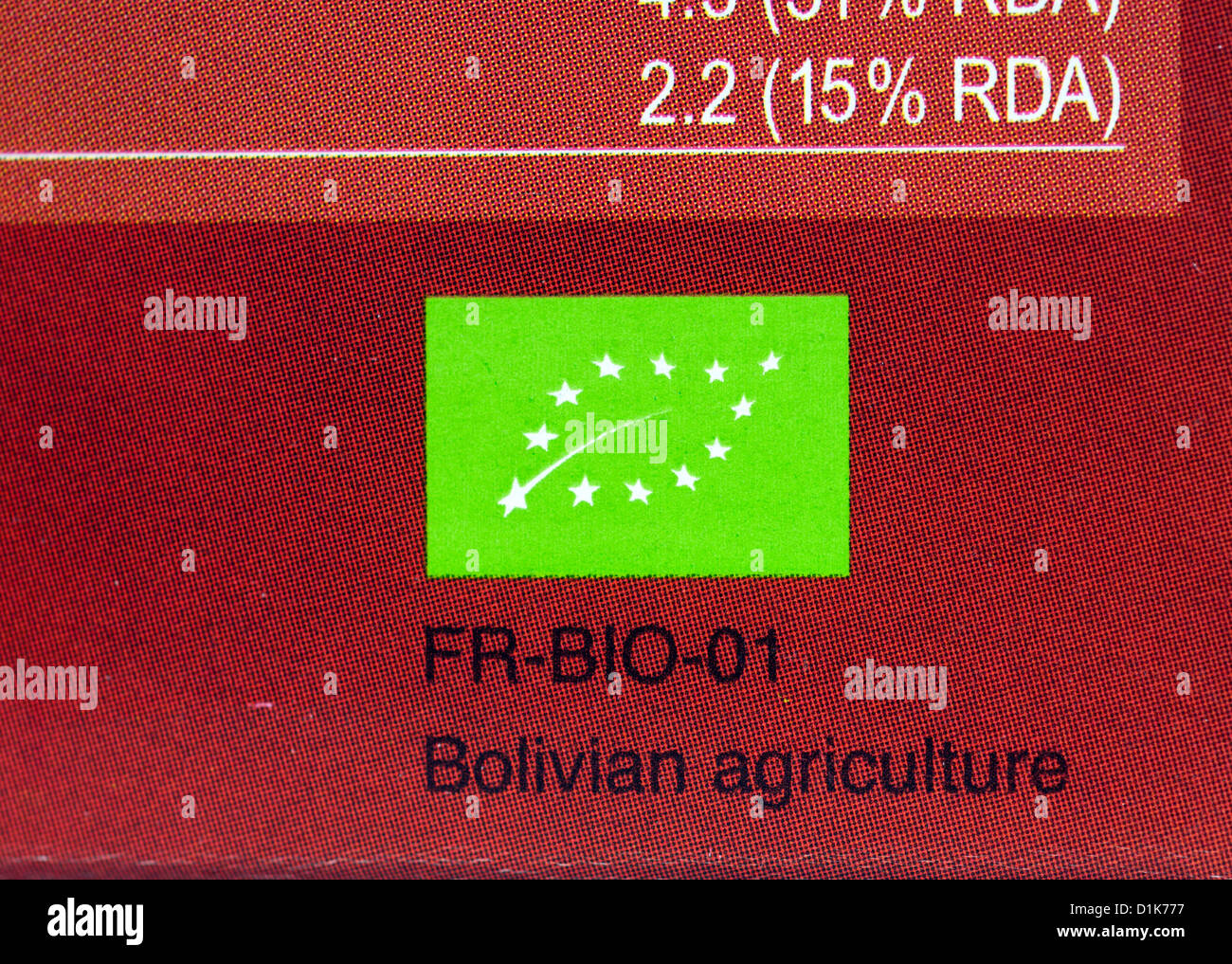 Non-EU agriculture symbol on quinoa packaging Stock Photo