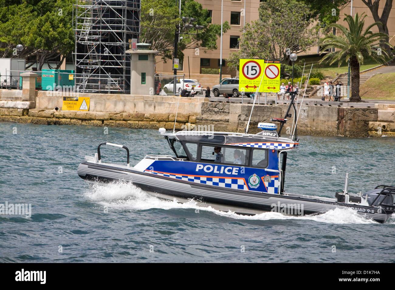 Australian police and police boat patrol Sydney harbour before start of