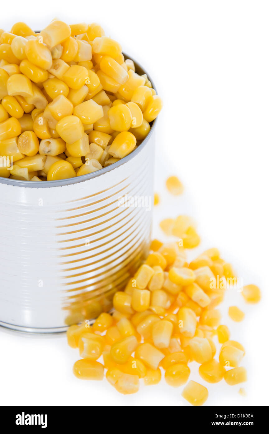 Isolated Canned Corn on white background Stock Photo