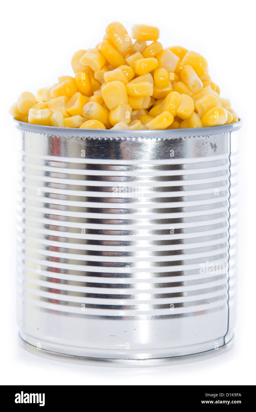 Canned Corn isolated on white Stock Photo
