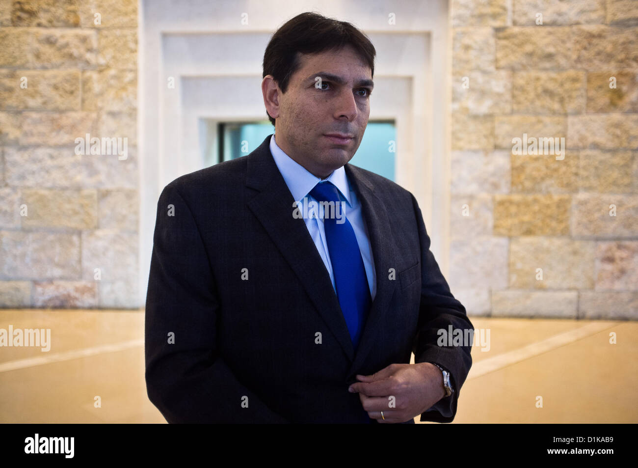 MK Danny Danon (Likud-Betenu Party), prior to hearing of Zuabi's appeal at High Court of Justice: 'Zuabi's place is not in the Knesset. Her place is in jail'. Jerusalem, Israel. 27-Dec-2012.  Arab MK Ms. Hanin Zuabi (Balad party) appeals election disqualification by Knesset Central Elections Committee before High Court of Justice before an extended panel of nine judges headed by Supreme Court President Asher Grunis. Stock Photo