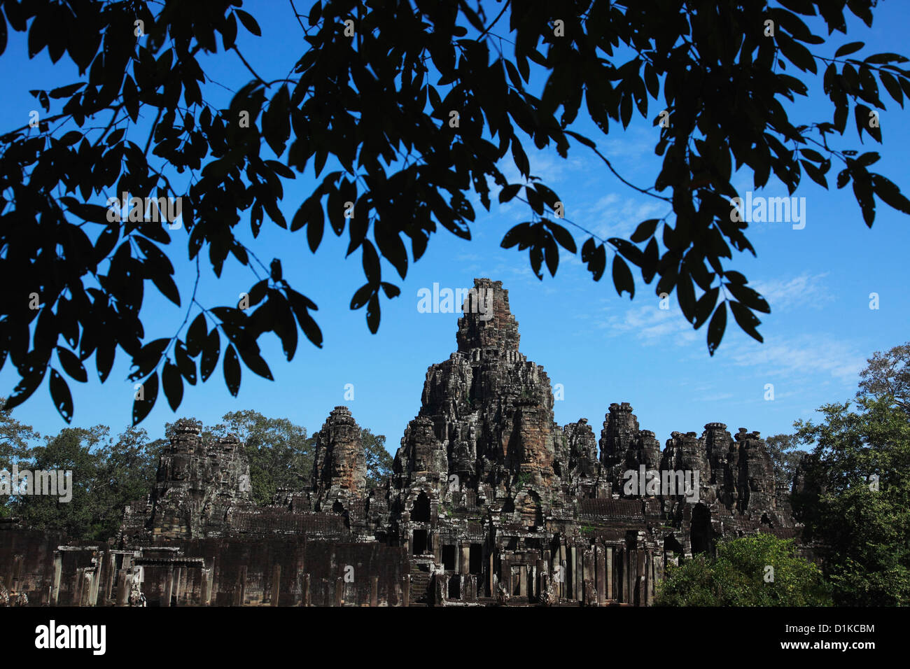 Wide shot Bayon Temple, Angkor Wat, Cambodia Stock Photo