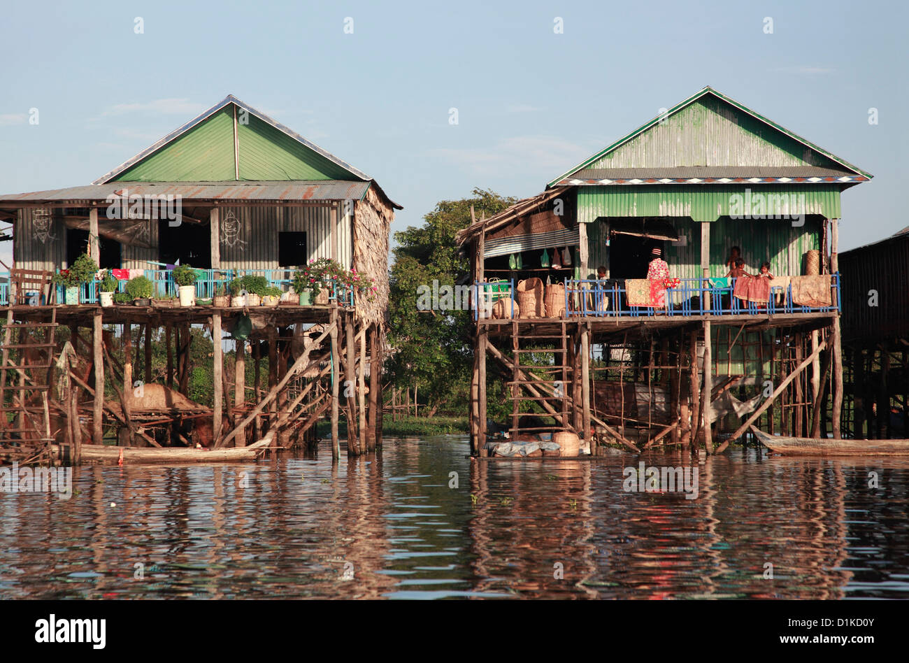 Stilt houses on a river, Siem Reap, Cambodia Stock Photo