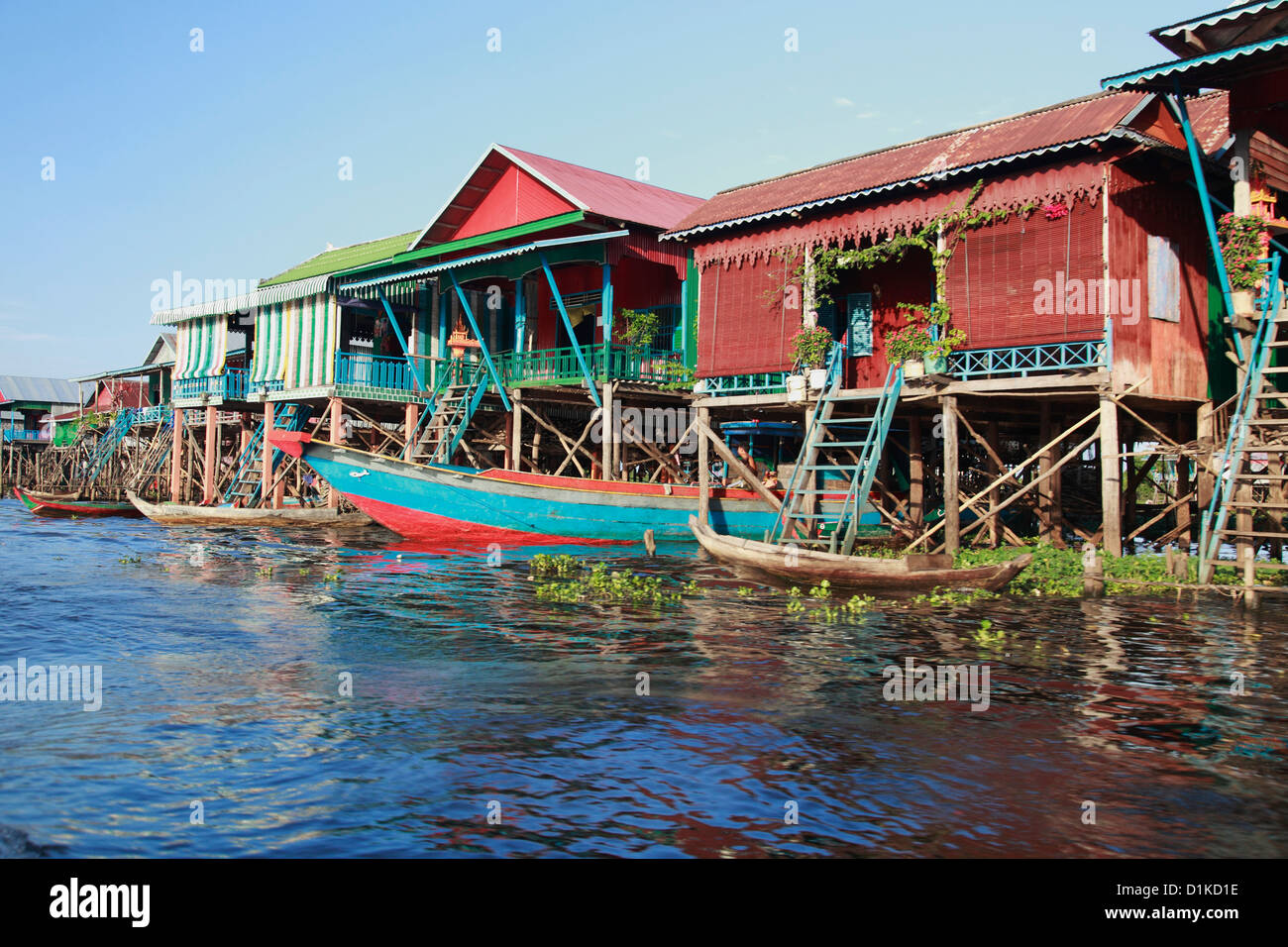 Stilt houses on a river, Siem Reap, Cambodia Stock Photo