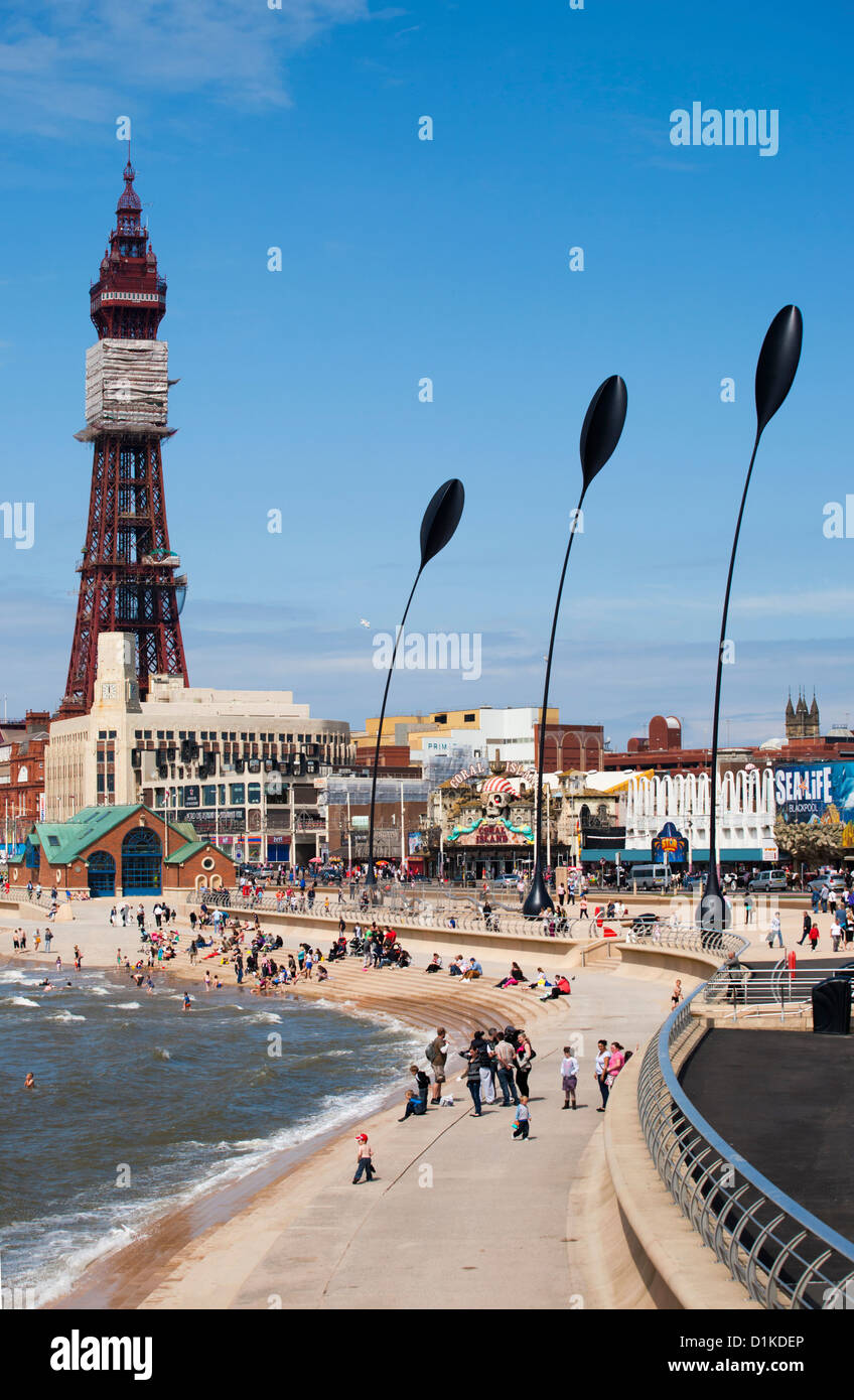 Blackpool Tower seafront after redevelopment of sea wall Stock Photo