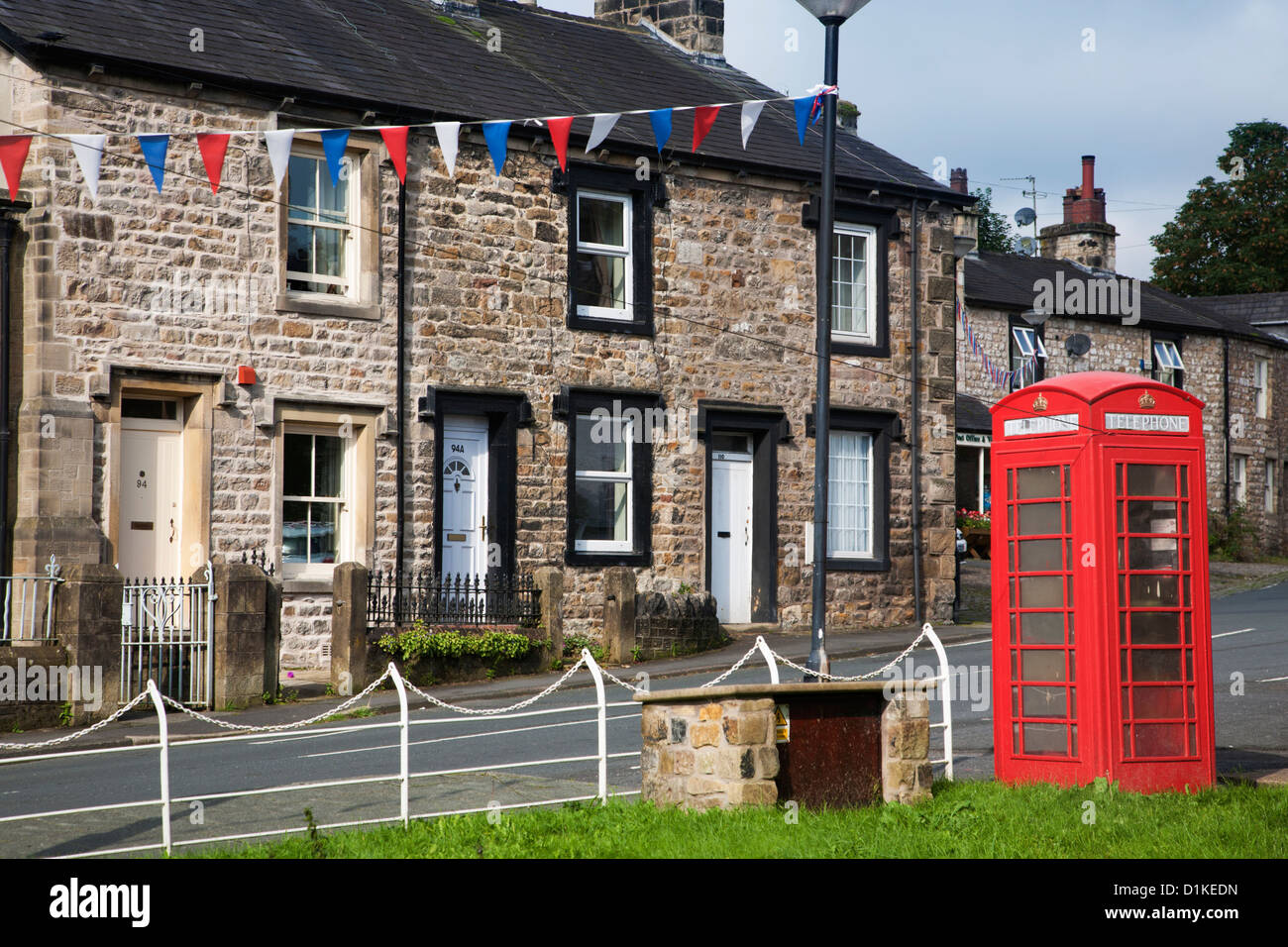 Red phone box in Lancashire village of Waddington Stock Photo