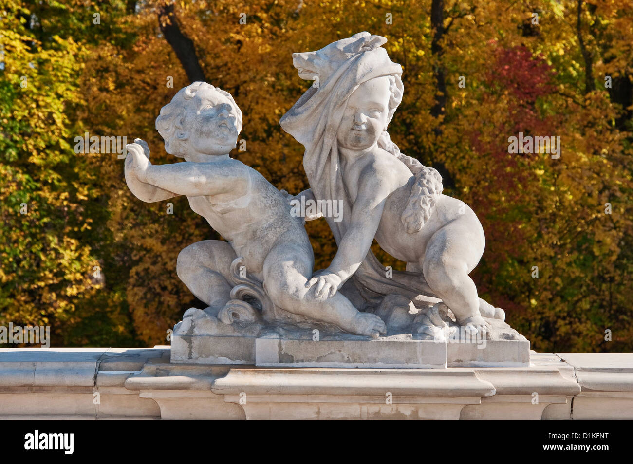 Fear, allegoric baroque sculpture at upper garden at Wilanów Palace in Warsaw, Poland Stock Photo