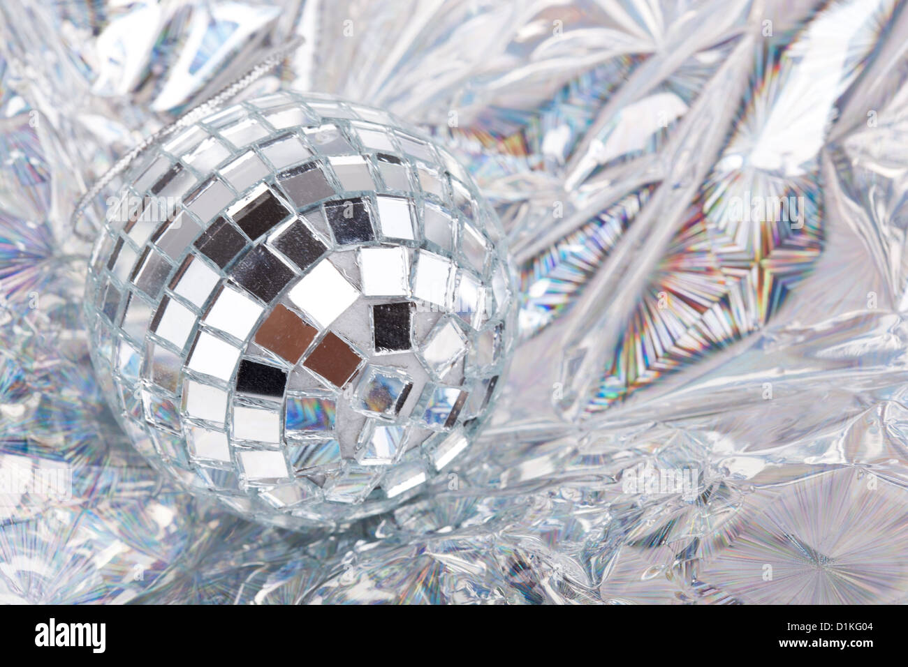 Shiny Mirrored disco ball closeup Stock Photo