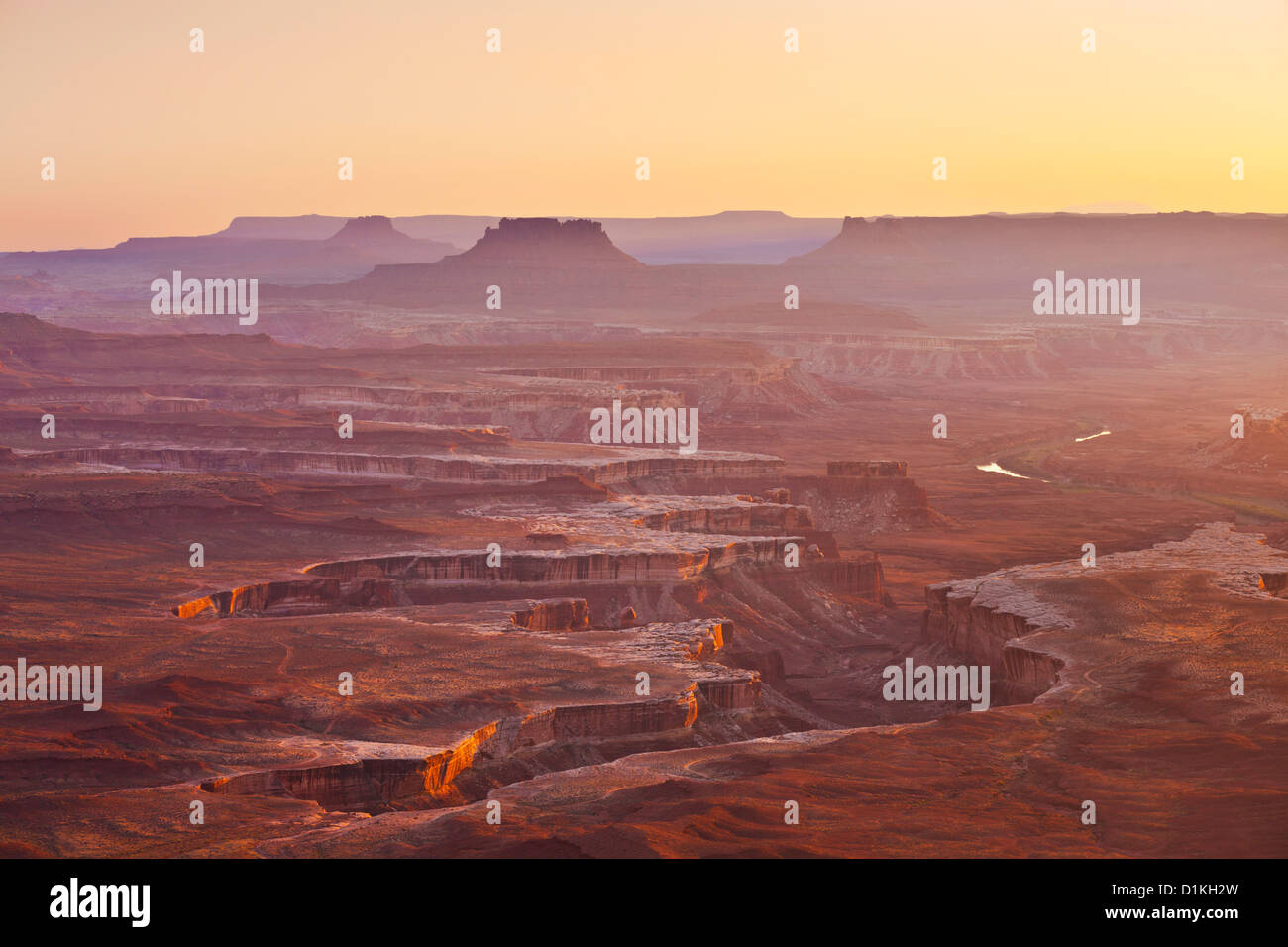 Sunset at the Green river overlook Canyonlands National Park Island in the sky Utah USA United States of America Stock Photo