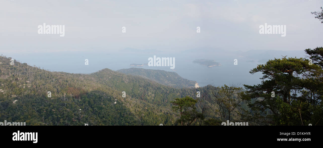 Panorama of Seto Inland Sea in Japan as seen from Mt. Misen at Miyajima, Japan Stock Photo