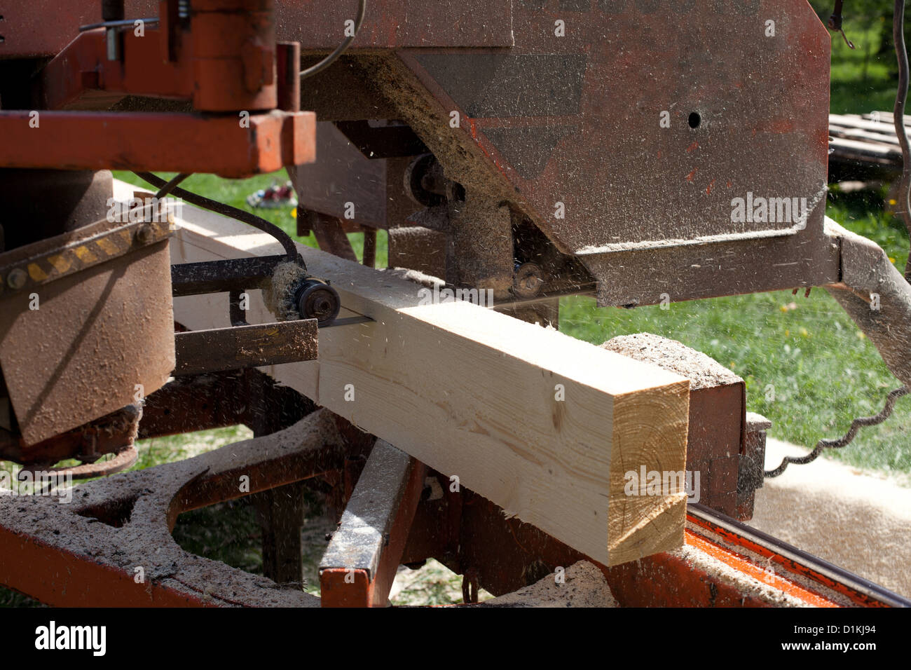 Closeup shot of sawmill in action saw lint cutting the timber material Stock Photo Alamy