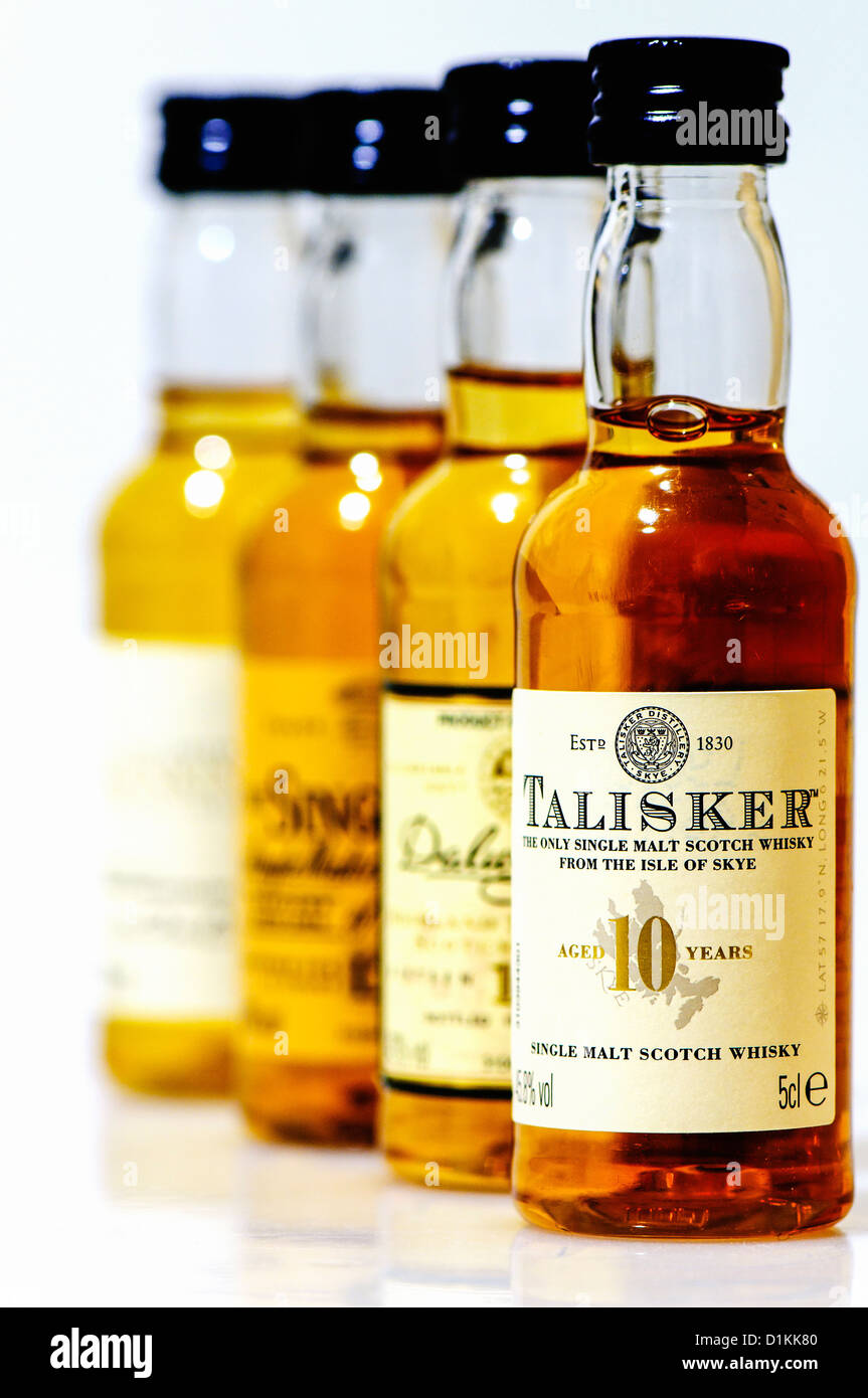 Four bottles of Scotch whisky Stock Photo