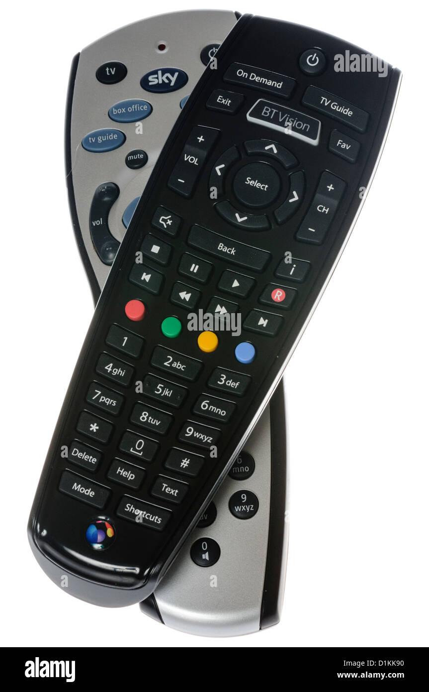 BT Vision and Sky+ remote controls Stock Photo