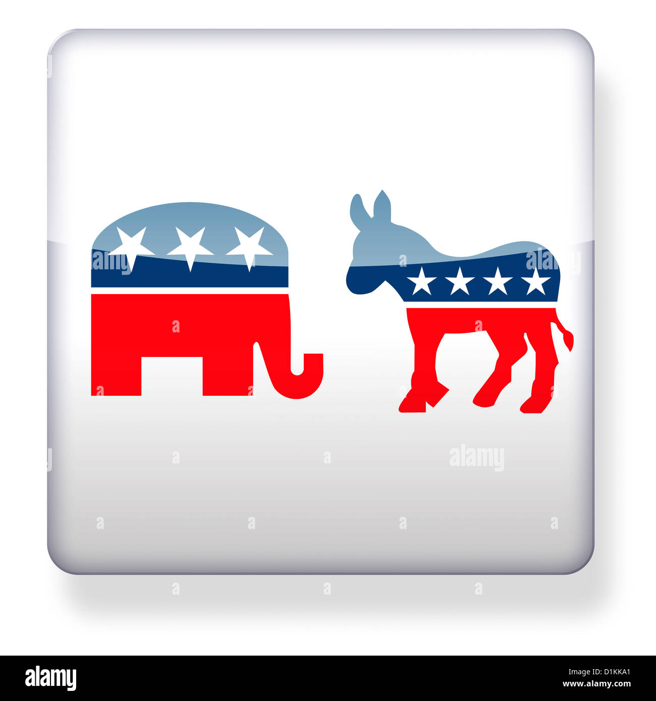 Republican elelphant and Democrat donkey political logos as an app icon Stock Photo