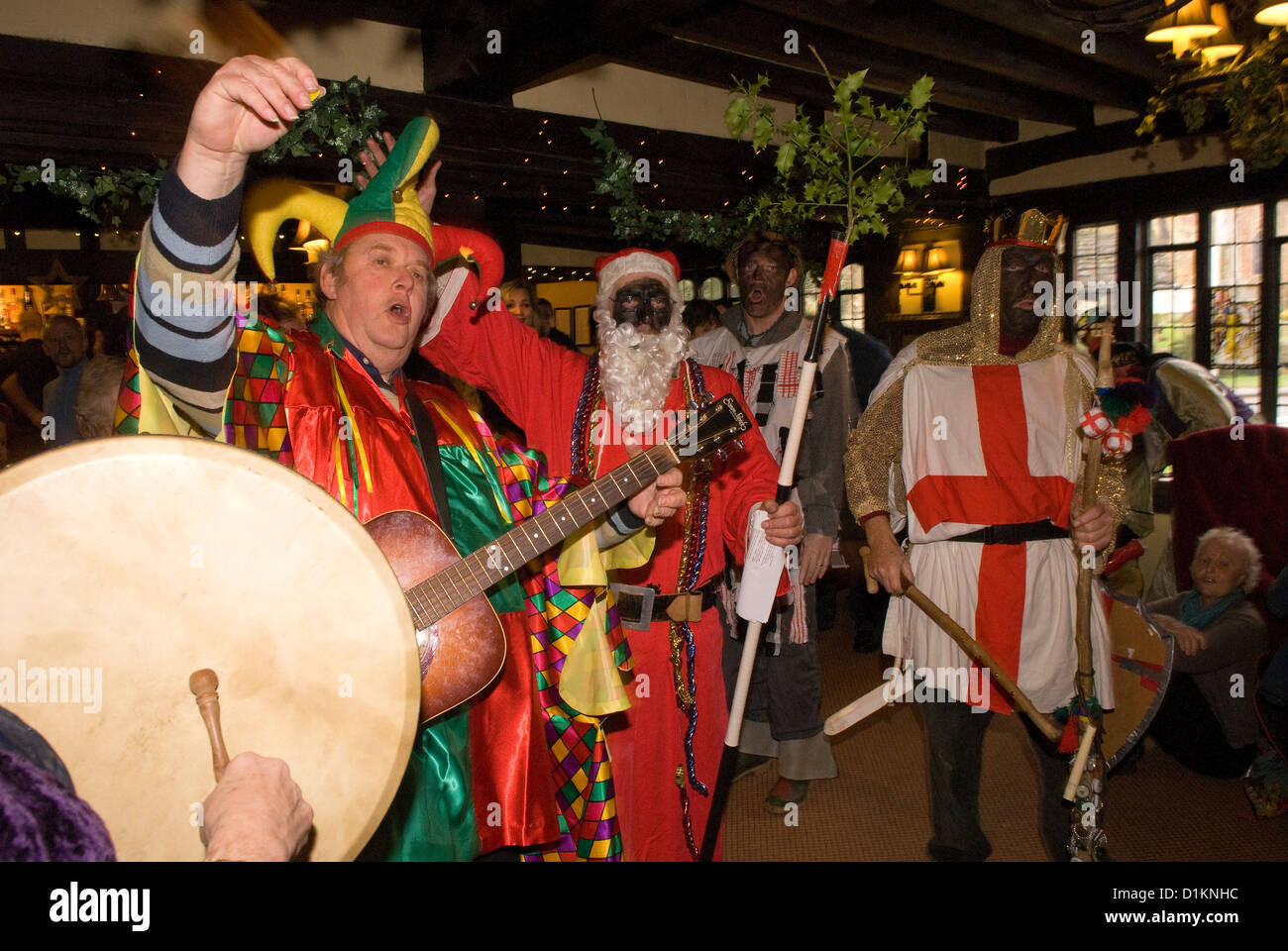 Local amateur dramatics group putting on an xmas play in local pubs on Boxing Day (26 December), Chiddingfold, Surrey, UK. Stock Photo
