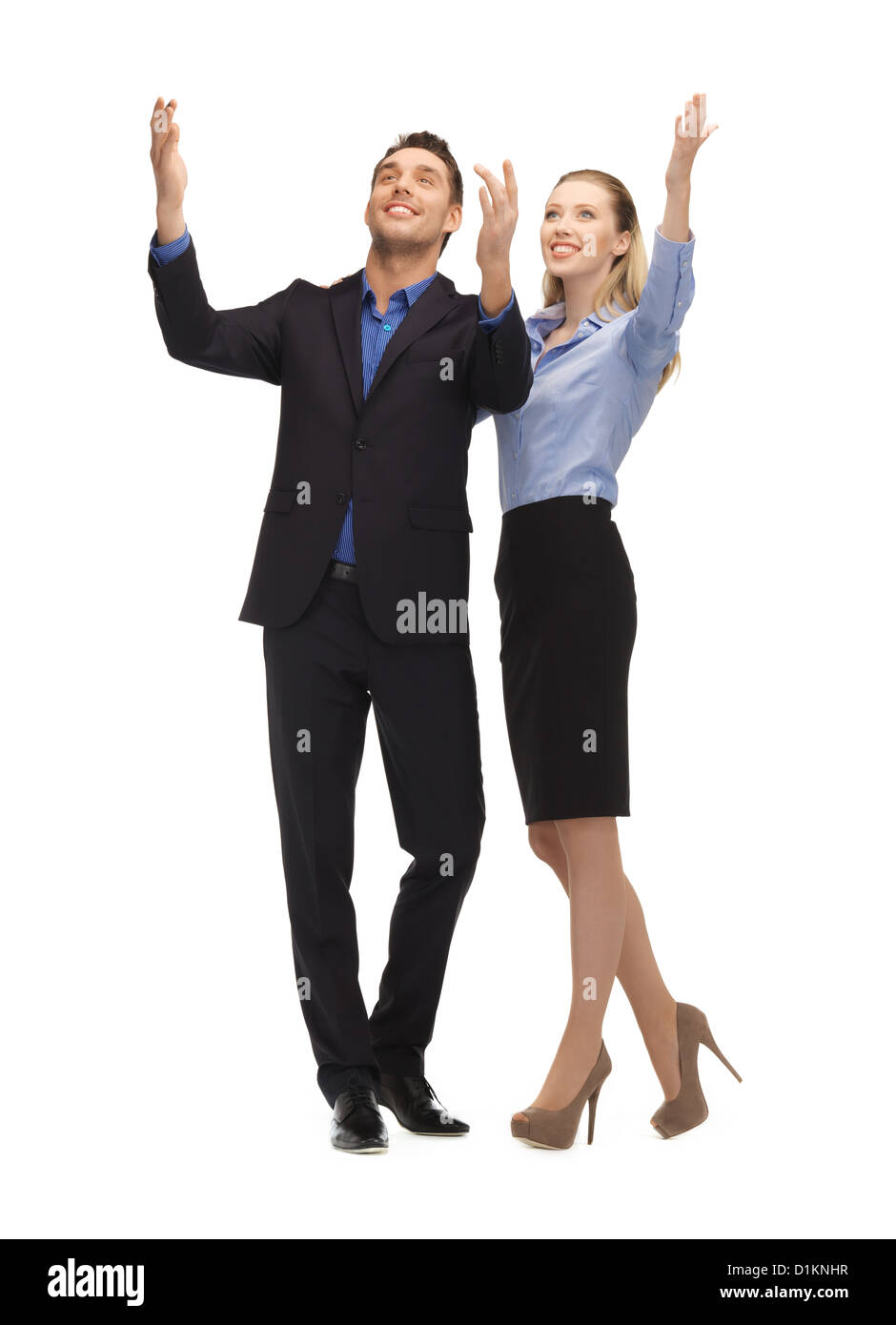 man and woman making a greeting gesture Stock Photo - Alamy