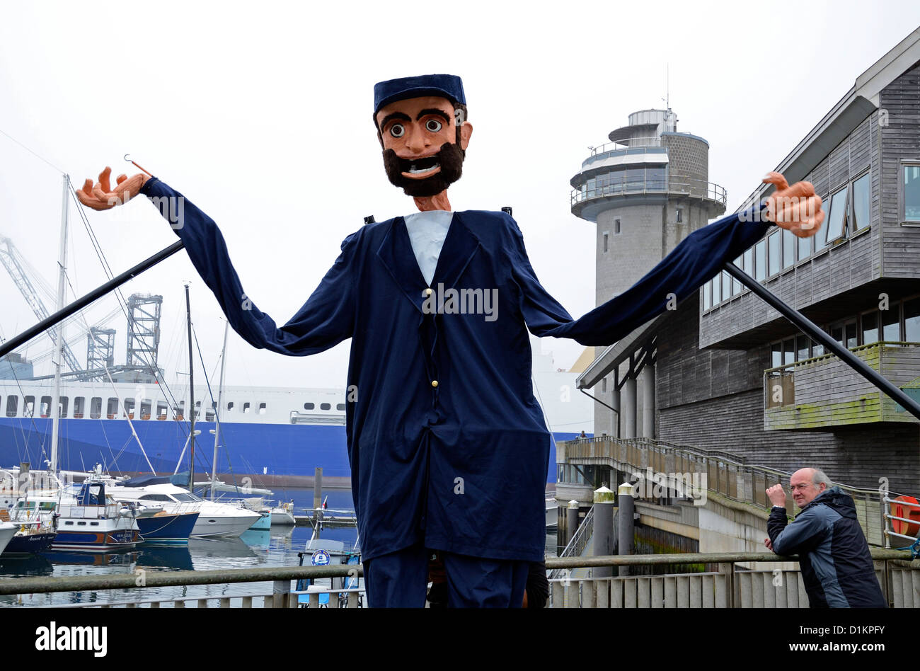 a giant sailor marionette puppet at the docks in falmouth, cornwall, uk Stock Photo