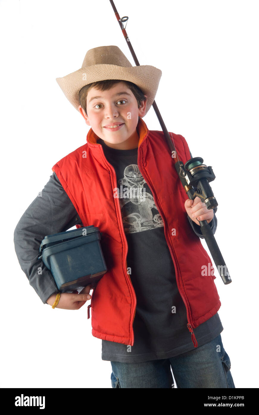 child fisherman attire and Hat Stock Photo