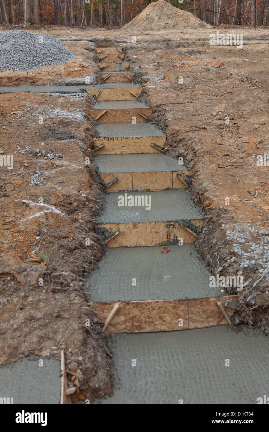 Newly poured concrete setup for house footings Stock Photo Alamy