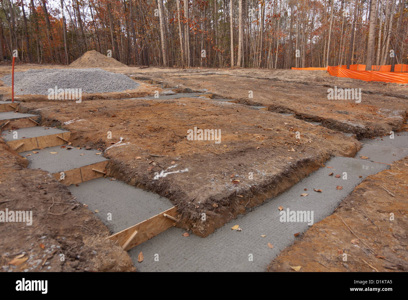Newly poured concrete setup for house footings Stock Photo Alamy